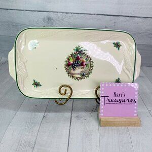 Pfaltzgraff HOLLY JOY  Holly Fruit Ribbon Stoneware 14" Long Bread Serving Tray